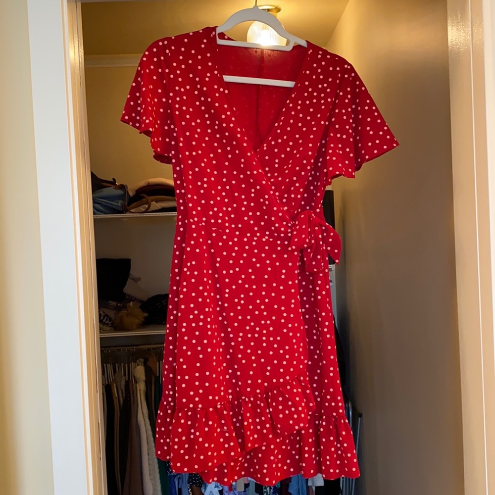 Red Polka Dot Wrap Dress Size small